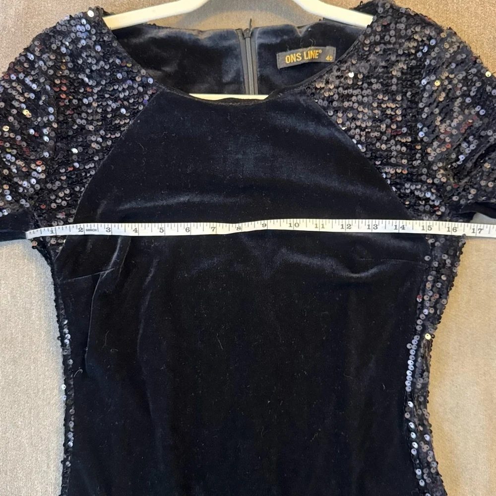 Vintage Black Velvet Sequin Panel Long Sleeve Dress